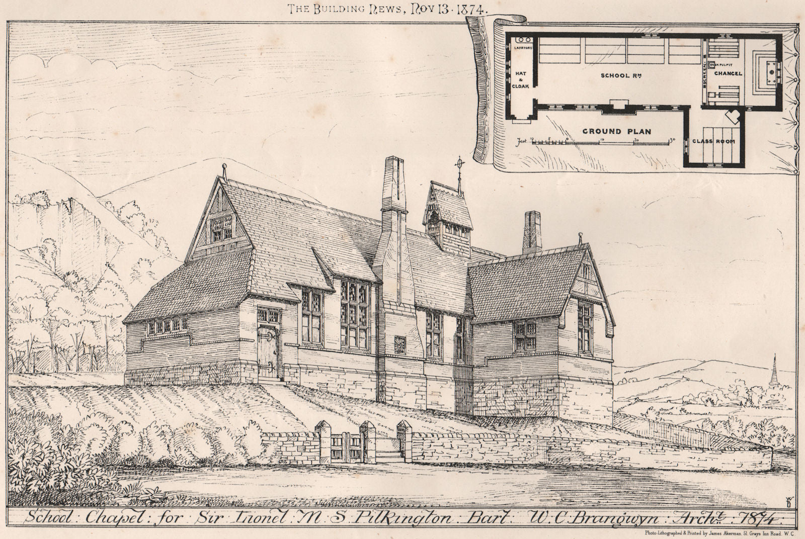 St Mary's Langsett School & Church for Sir Lionel Pilkington; W.C. Brangwyn 1874